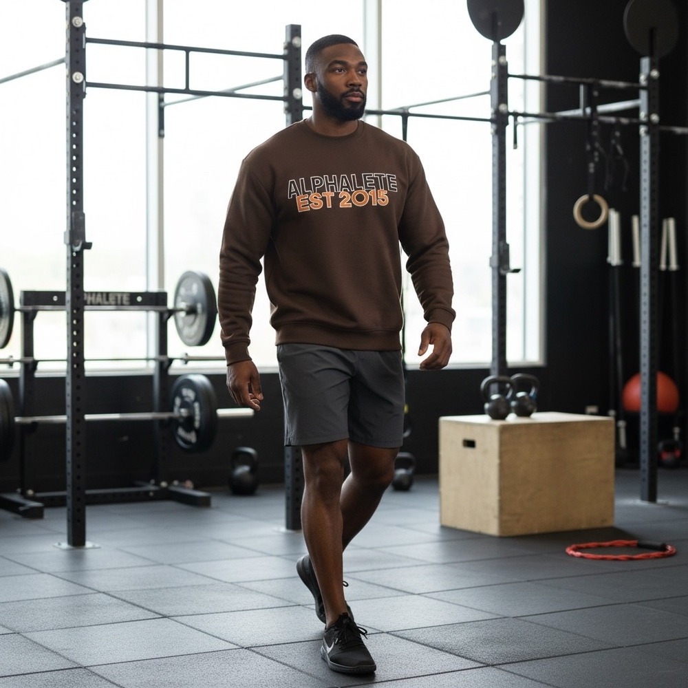 Alphalete Est 2015 Brown Graphic Crewneck Sweatshirt Mens Medium AM24-125-RI